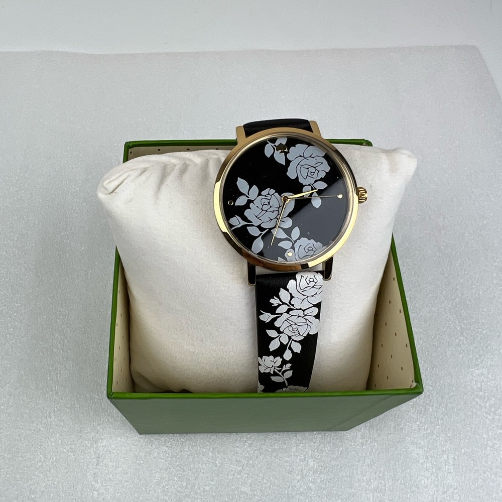 Kate spade Metro Floral Black Leather 38mm Watch (no battery)